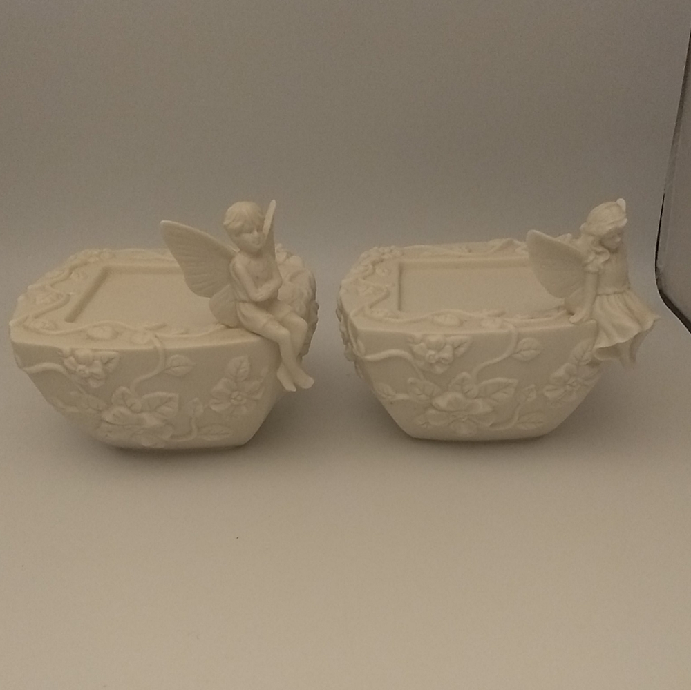 Partylite Enchantment Duo Fairy Ivory Porcelain Square Pillar Candleholders Boy